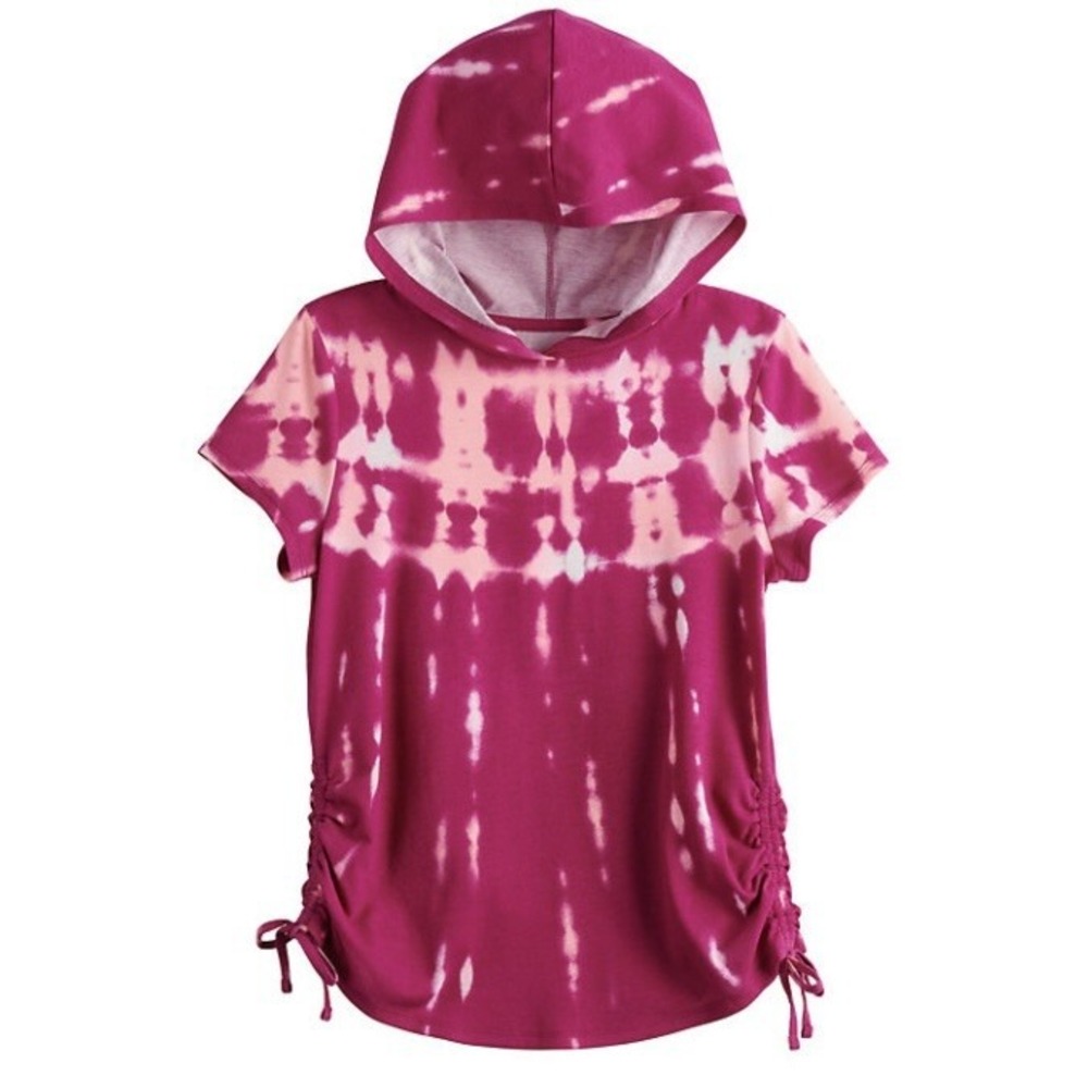 So Girls Hoodie Tie Dye Tee Small 7 New with Tags Side Cinch Pink Trendy Sweet